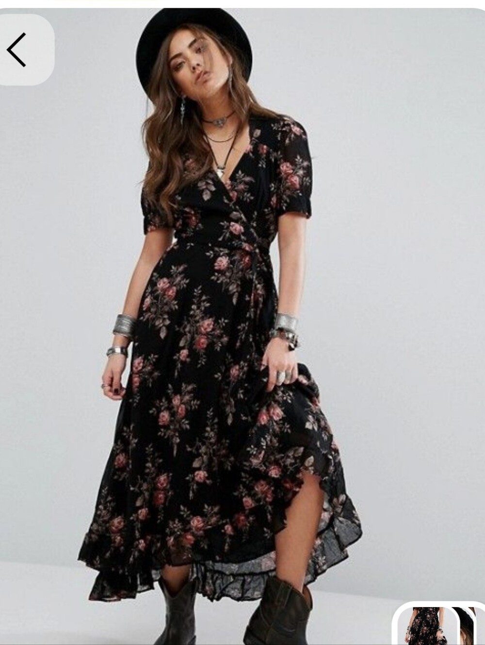 Ralph Lauren Denim & Supply Floral Gauze Wrap Maxi Dress – Black Floral – Medium